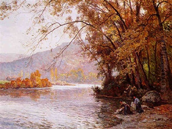 Lavandieres Au Bord Du Doubs Oil Painting by Marie-Victor-Emile Isenbart