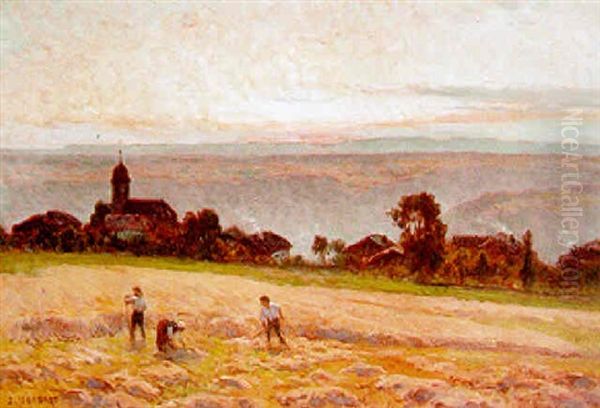 Moissons En Franche-comte Oil Painting by Marie-Victor-Emile Isenbart