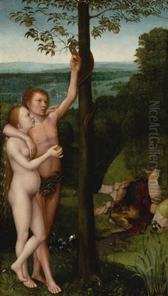 The Temptation Of Adam And Eve Oil Painting by Adriaen Isenbrant