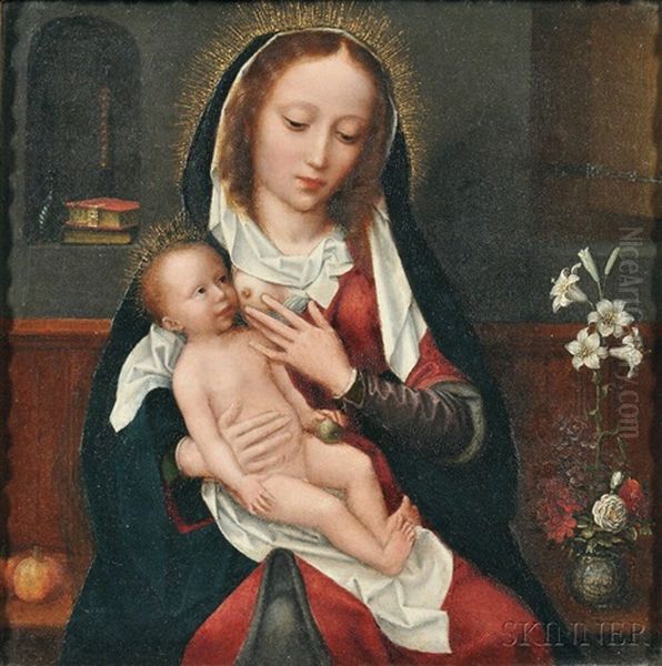 Madonna And Child In An Interior Oil Painting by Adriaen Isenbrant