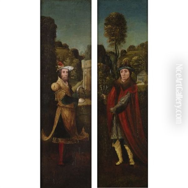 Two Figures Holding Symbols Of The Passion (pair) Oil Painting by Adriaen Isenbrant