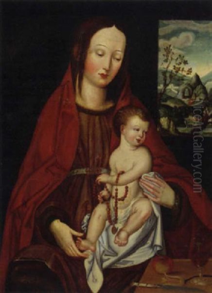 The Madonna And Child, A Landscape Through A Window Beyond Oil Painting by Adriaen Isenbrant