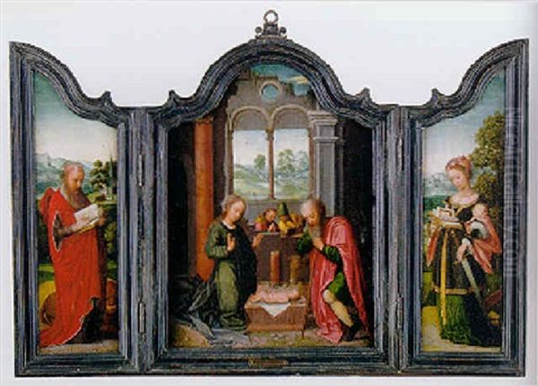 The Nativity With Saint Jerome And Catherine Of Alexandria Oil Painting by Adriaen Isenbrant