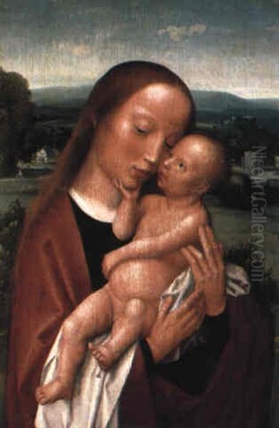 Virgin And Child In A Landscape Oil Painting by Adriaen Isenbrant