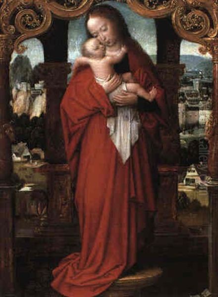 The Virgin And Child On A Pedestal In A Renaissance Portico Oil Painting by Adriaen Isenbrant