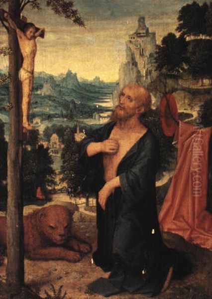 Saint Jerome  In The Wilderness Oil Painting by Adriaen Isenbrant