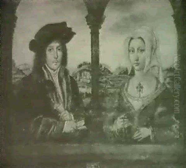 Nobles Paar In Bogenfenster Oil Painting by Adriaen Isenbrant