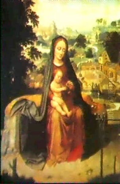 Madonna Og Jesus-barnet Siddende I Et Abent Landskab Oil Painting by Adriaen Isenbrant