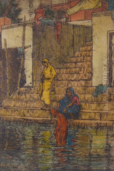 The Sacred Ganges, India Oil Painting by Charles William Bartlett