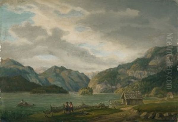 Der Konigsee In Berchtesgaden Oil Painting by Johann Baptist Isenring