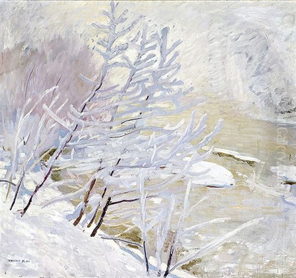 Weiden Am Bach Im Winter Oil Painting by Sebastian Isepp