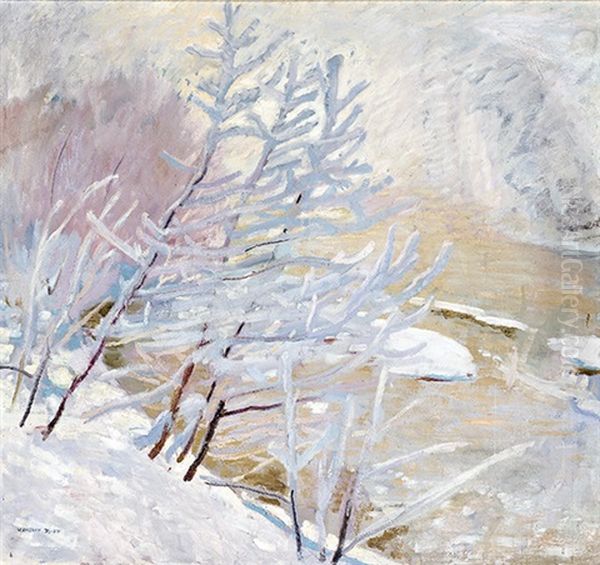 Weiden Am Bach Im Winter Oil Painting by Sebastian Isepp