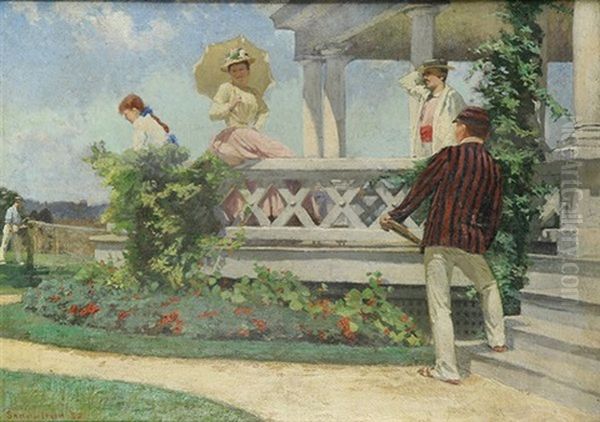 An Afternoon Tennis Match Oil Painting by Samuel Isham