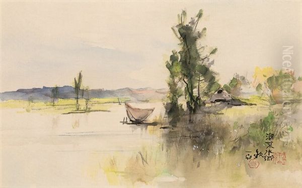 Water Village Oil Painting by Kin'ichiro Ishikawa