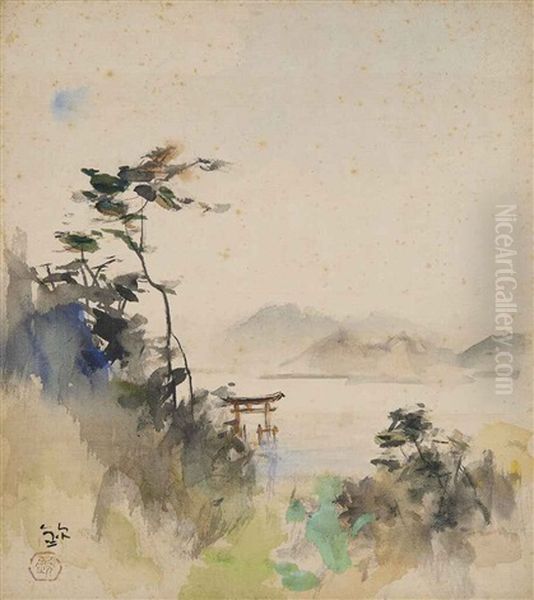 Lake Biwa, Shirahige (biwako Kohan Shirahige) Oil Painting by Kin'ichiro Ishikawa