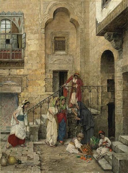 Arab Women In A Courtyard by Daniel Israel