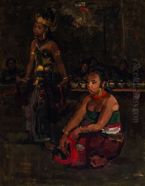 Two Javanese Dancers Oil Painting by Isaac Israels