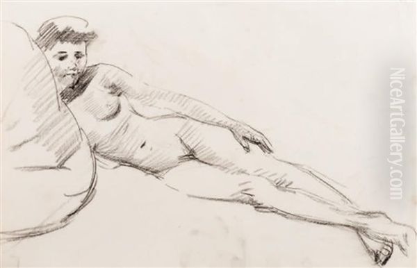 Study Of A Reclining Nude Oil Painting by Isaac Israels