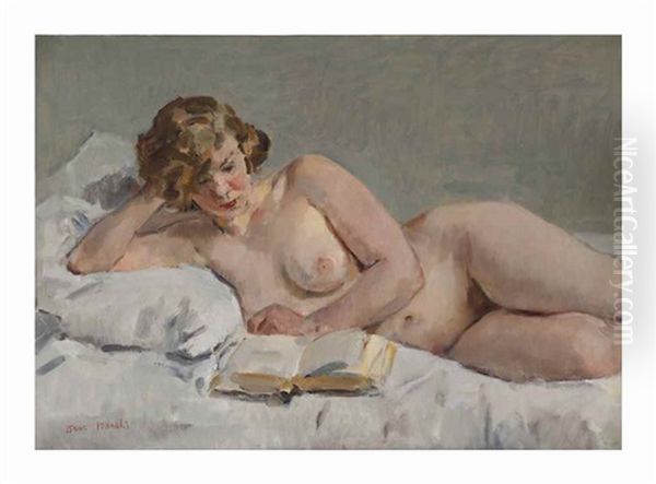 Sjaantje Van Ingen Reading Oil Painting by Isaac Israels