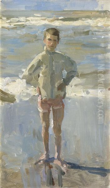 Young Boy On A Beach Oil Painting by Isaac Israels