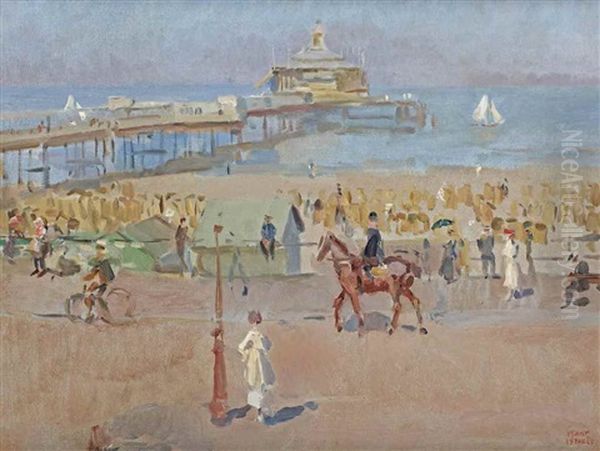 A View Of The Scheveningen Boulevard With The Wandelhoofd Wilhelmina In The Distance Oil Painting by Isaac Israels