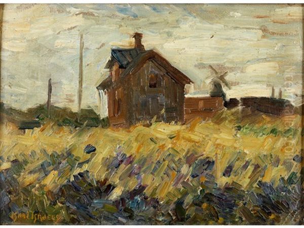 Holzhaus Und Windmuhle Hinter Scheunen Im Weizenfeld Oil Painting by Isaac Israels