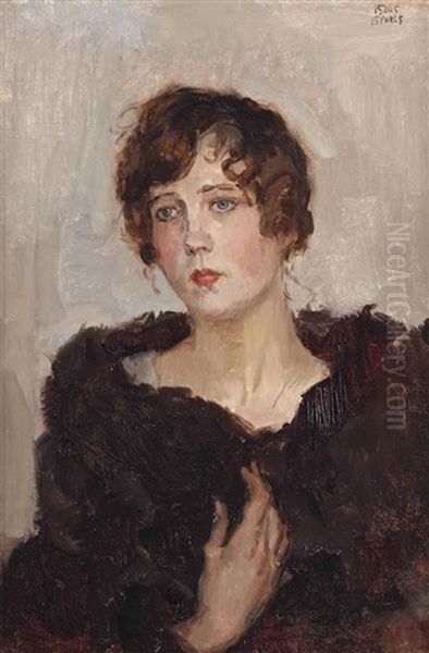 Gertie In A Fur Coat Oil Painting by Isaac Israels