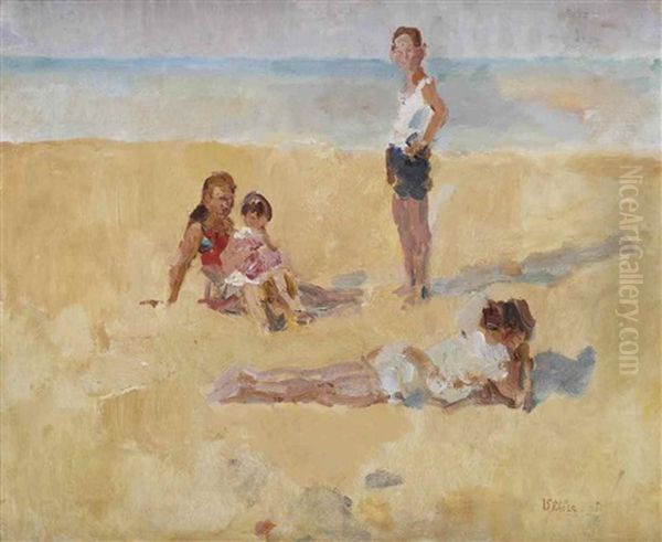 A Family On The Beach Oil Painting by Isaac Israels