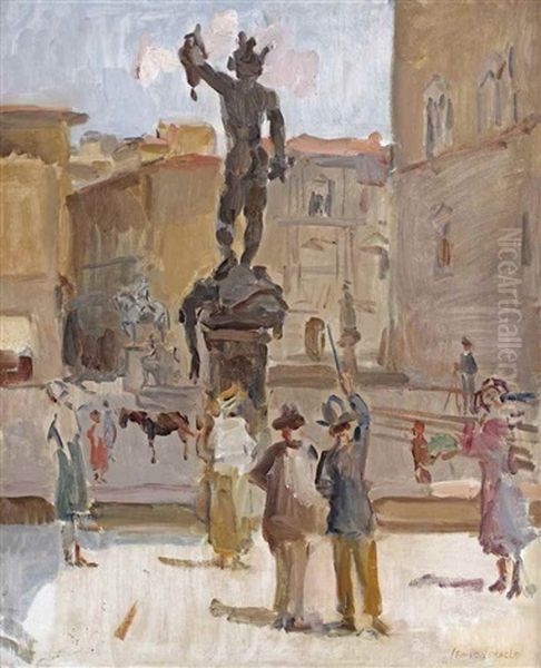 Ancient Beauty: Visitors At The Piazza Della Signoria, Florence Oil Painting by Isaac Israels