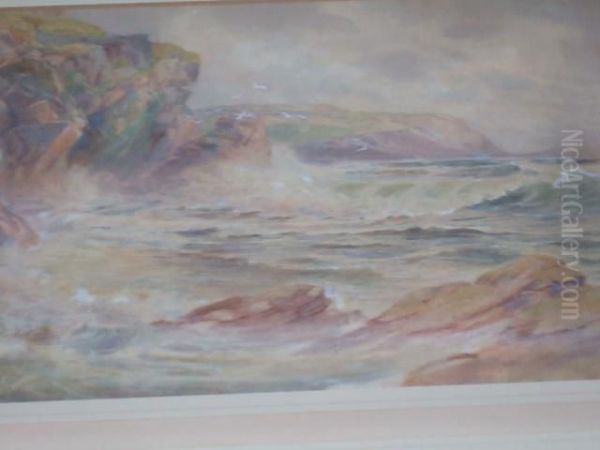 Rocky Coastal Scene Oil Painting by George Bartlett