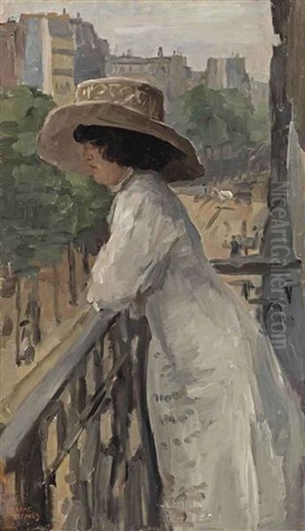 An Elegant Lady On A Balcony, Rue De Clignancourt, Paris Oil Painting by Isaac Israels