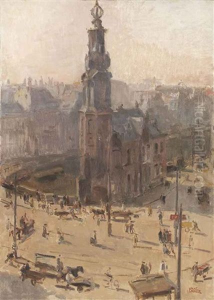 View Of The Munttower In Winter, Amsterdam Oil Painting by Isaac Israels