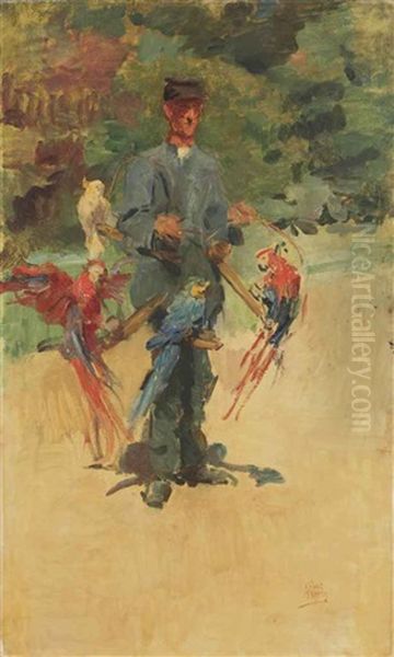 The Parrotman: The Guard Ponsen In The Zoo, The Hague Oil Painting by Isaac Israels