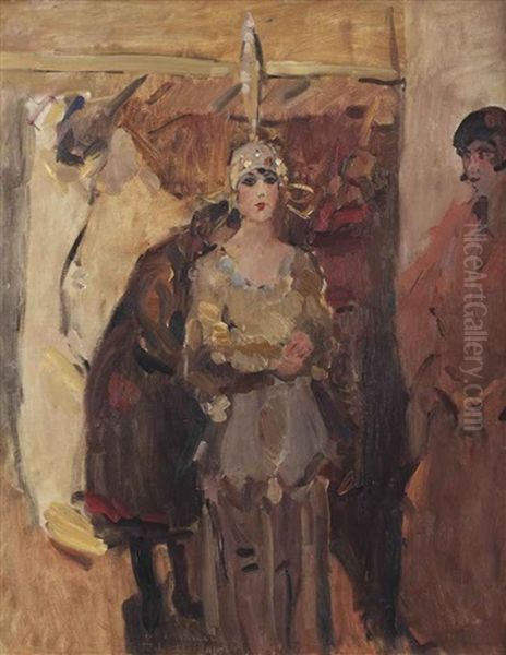 A Revue Girl, Before A Performance At The Scala Theatre, The Hague Oil Painting by Isaac Israels