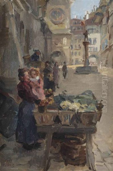 Selling Vegetables At Kramgasse, Bern Oil Painting by Isaac Israels