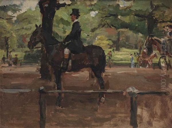 Horseback Riding In Hyde Park, Rotton Row, London Oil Painting by Isaac Israels