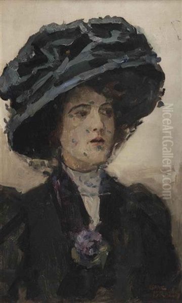 Elegant Lady With Blue Hat And Voile by Isaac Israels