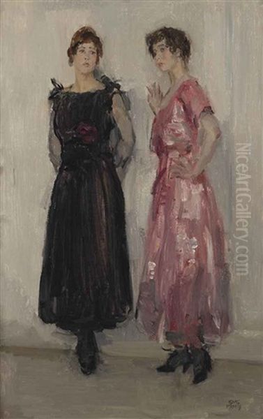 Ippy And Gertie Posing At Fashion House Hirsch, Amsterdam Oil Painting by Isaac Israels