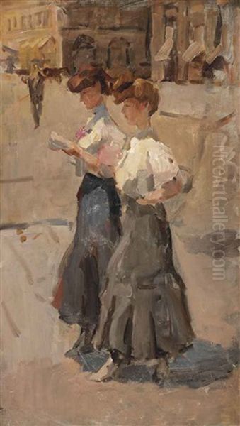 Two Modinettes On The Place Vendome, Paris Oil Painting by Isaac Israels