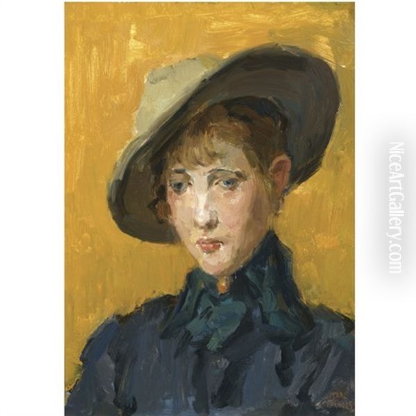 An Elegant Girl In A Hat Oil Painting by Isaac Israels