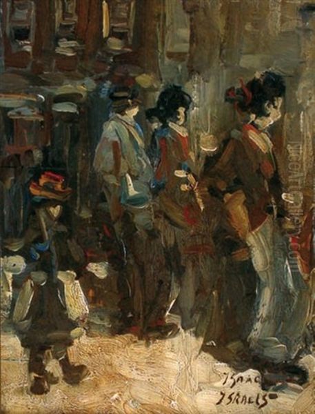 Personnages Devant Une Vitrine Oil Painting by Isaac Israels