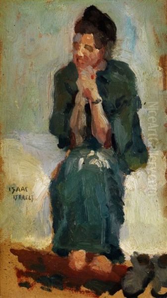 Frau In Grunem Kleid Auf Weissem Polster Sitzend Oil Painting by Isaac Israels