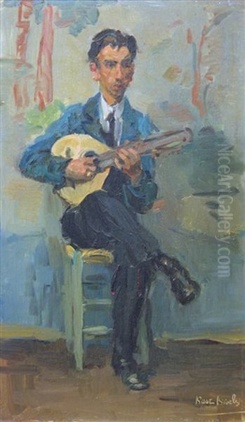 Man With A Mandolin Oil Painting by Isaac Israels