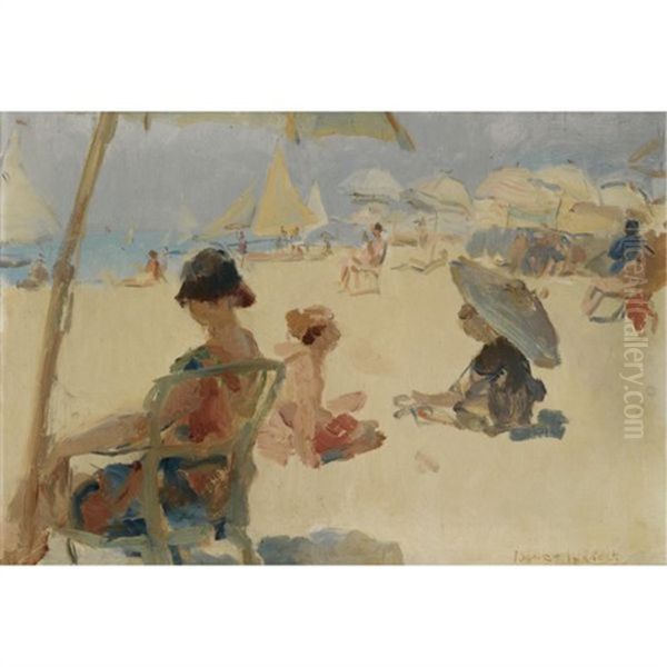 Figures On The Beach Of Ll Lido Di Venezia Oil Painting by Isaac Israels