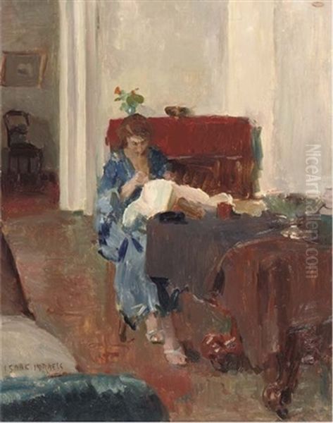 Sofie De Vries Embroidering Oil Painting by Isaac Israels