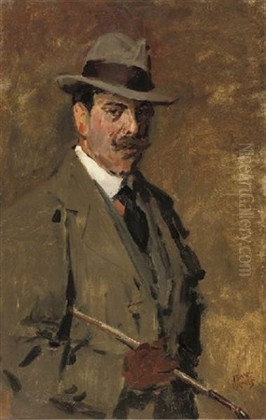 Portrait Of A Gentleman Holding A Riding-crop (max Lieberman?) Oil Painting by Isaac Israels