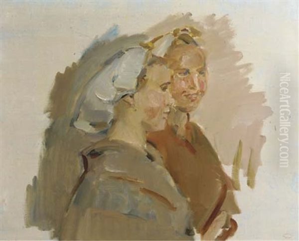 Twee Scheveninger Visschersvrouwen: Two Girls Chatting Oil Painting by Isaac Israels