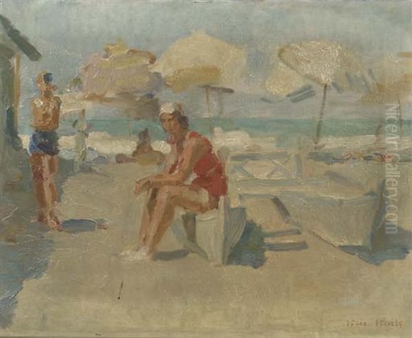 Lidostrand Met Parasols En Bootjes: At The Beach Of The Lido, Venice Oil Painting by Isaac Israels