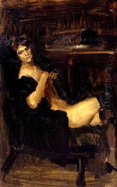 A Seated Lady In Black Oil Painting by Isaac Israels