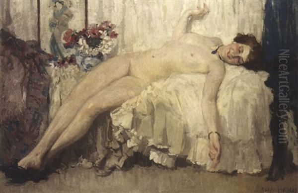 Jeune Femme Etendue Sur Un Sofa Oil Painting by Isaac Israels